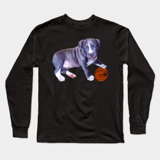 Blue line pit bull dog basket ball player- cute pitbull in the with it’s pitbull basketball association ball Long Sleeve T-Shirt